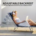 Folding Chaise Lounge Chair, Pool Sun Tanning Chair, Outdoor Lounge Chair with Reclining Back, Breathable Mesh Seat, Headrest for Beach, Yard, Patio, Dark Blue - Image 4