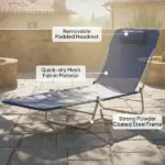 Folding Chaise Lounge Chair, Pool Sun Tanning Chair, Outdoor Lounge Chair with Reclining Back, Breathable Mesh Seat, Headrest for Beach, Yard, Patio, Dark Blue - Image 5