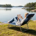 Folding Chaise Lounge Chair, Pool Sun Tanning Chair, Outdoor Lounge Chair with Reclining Back, Breathable Mesh Seat, Headrest for Beach, Yard, Patio, Dark Blue - Image 10