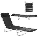 Outsunny Folding Chaise Lounge Chair, Portable Tanning Chair with Adjustable Backrest, Pillow for Beach Poolside Patio, Black - Image 11