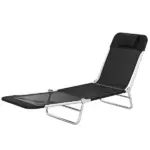 Outsunny Folding Chaise Lounge Chair, Portable Tanning Chair with Adjustable Backrest, Pillow for Beach Poolside Patio, Black