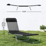 Outsunny Folding Chaise Lounge Chair, Portable Tanning Chair with Adjustable Backrest, Pillow for Beach Poolside Patio, Black - Image 3