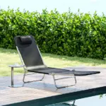 Outsunny Folding Chaise Lounge Chair, Portable Tanning Chair with Adjustable Backrest, Pillow for Beach Poolside Patio, Black - Image 9