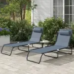 Folding Chaise Lounge Pool Chair, 4-Position Reclining Back, Mesh Seat, Patio Sun Tanning Chair for Beach, Yard, Patio, Gray - Image 2