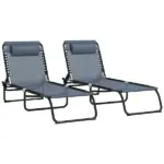 Folding Chaise Lounge Pool Chair, 4-Position Reclining Back, Mesh Seat, Patio Sun Tanning Chair for Beach, Yard, Patio, Gray - Image 11