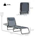 Folding Chaise Lounge Pool Chair, 4-Position Reclining Back, Mesh Seat, Patio Sun Tanning Chair for Beach, Yard, Patio, Gray - Image 3