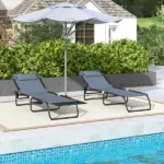 Folding Chaise Lounge Pool Chair, 4-Position Reclining Back, Mesh Seat, Patio Sun Tanning Chair for Beach, Yard, Patio, Gray - Image 7