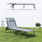 Folding Chaise Lounge Pool Chair with 4-Position Reclining Back, Pillow, Breathable Mesh and Bungee Seat, Blue and White - Image 3
