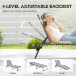 Folding Chaise Lounge Pool Chair with 4-Position Reclining Back, Pillow, Breathable Mesh and Bungee Seat, Blue and White - Image 4