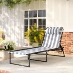 Folding Chaise Lounge Pool Chair with 4-Position Reclining Back, Pillow, Breathable Mesh and Bungee Seat, Blue and White - Image 8