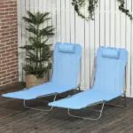 Outsunny Folding Chaise Lounge Pool Chairs, Set of 2 Outdoor Sun Tanning Chairs with Pillow, Reclining Back and Breathable Mesh for Beach, Patio, Blue - Image 2
