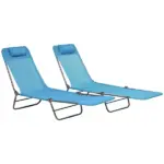 Outsunny Folding Chaise Lounge Pool Chairs, Set of 2 Outdoor Sun Tanning Chairs with Pillow, Reclining Back and Breathable Mesh for Beach, Patio, Blue - Image 11