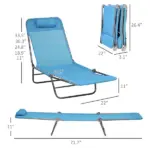 Outsunny Folding Chaise Lounge Pool Chairs, Set of 2 Outdoor Sun Tanning Chairs with Pillow, Reclining Back and Breathable Mesh for Beach, Patio, Blue - Image 3