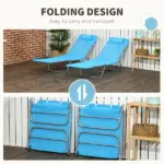 Outsunny Folding Chaise Lounge Pool Chairs, Set of 2 Outdoor Sun Tanning Chairs with Pillow, Reclining Back and Breathable Mesh for Beach, Patio, Blue - Image 5