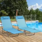 Outsunny Folding Chaise Lounge Pool Chairs, Set of 2 Outdoor Sun Tanning Chairs with Pillow, Reclining Back and Breathable Mesh for Beach, Patio, Blue - Image 10