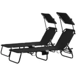 Folding Chaise Lounge Pool Lounge Chairs Set of 2, Outdoor Sun Tanning Chairs with Canopy Shade, Reclining Back, Steel Frame and Side Pocket for Beach, Yard, Patio, Black - Image 11