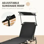 Folding Chaise Lounge Pool Lounge Chairs Set of 2, Outdoor Sun Tanning Chairs with Canopy Shade, Reclining Back, Steel Frame and Side Pocket for Beach, Yard, Patio, Black - Image 5