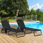 Folding Chaise Lounge Pool Lounge Chairs Set of 2, Outdoor Sun Tanning Chairs with Canopy Shade, Reclining Back, Steel Frame and Side Pocket for Beach, Yard, Patio, Black - Image 10