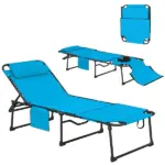 Folding Chaise Tanning Lounge Chair with 5-level Reclining Back, Reading Hole, Side Pocket, Headrest, Blue - Image 11