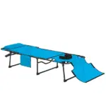 Folding Chaise Tanning Lounge Chair with 5-level Reclining Back, Reading Hole, Side Pocket, Headrest, Blue