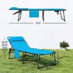 Folding Chaise Tanning Lounge Chair with 5-level Reclining Back, Reading Hole, Side Pocket, Headrest, Blue - Image 3