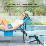 Folding Chaise Tanning Lounge Chair with 5-level Reclining Back, Reading Hole, Side Pocket, Headrest, Blue - Image 6