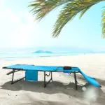 Folding Chaise Tanning Lounge Chair with 5-level Reclining Back, Reading Hole, Side Pocket, Headrest, Blue - Image 8