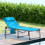 Folding Chaise Tanning Lounge Chair with 5-level Reclining Back, Reading Hole, Side Pocket, Headrest, Blue - Image 9