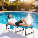 Folding Chaise Tanning Lounge Chair with 5-level Reclining Back, Reading Hole, Side Pocket, Headrest, Blue - Image 10