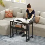 Folding Computer Desk, Foldable Desk with Storage Bag, Shelf and Wheels for Small Spaces, Home Office, Black - Image 2