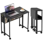 Folding Computer Desk, Foldable Desk with Storage Bag, Shelf and Wheels for Small Spaces, Home Office, Black - Image 11
