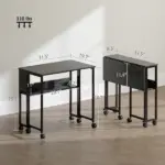 Folding Computer Desk, Foldable Desk with Storage Bag, Shelf and Wheels for Small Spaces, Home Office, Black - Image 3