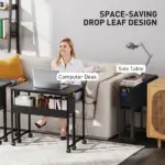 Folding Computer Desk, Foldable Desk with Storage Bag, Shelf and Wheels for Small Spaces, Home Office, Black - Image 4