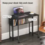 Folding Computer Desk, Foldable Desk with Storage Bag, Shelf and Wheels for Small Spaces, Home Office, Black - Image 5
