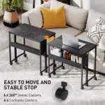 Folding Computer Desk, Foldable Desk with Storage Bag, Shelf and Wheels for Small Spaces, Home Office, Black - Image 6