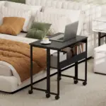 Folding Computer Desk, Foldable Desk with Storage Bag, Shelf and Wheels for Small Spaces, Home Office, Black - Image 8
