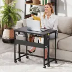 Folding Computer Desk, Foldable Desk with Storage Bag, Shelf and Wheels for Small Spaces, Home Office, Black - Image 9