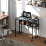 Folding Computer Desk, Foldable Desk with Storage Bag, Shelf and Wheels for Small Spaces, Home Office, Black - Image 10