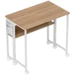 Folding Computer Desk, Foldable Desk with Storage Bag, Shelf and Wheels for Small Spaces, Home Office, Natural Wood - Image 12