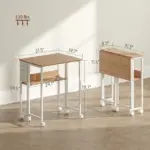 Folding Computer Desk, Foldable Desk with Storage Bag, Shelf and Wheels for Small Spaces, Home Office, Natural Wood - Image 3
