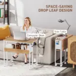 Folding Computer Desk, Foldable Desk with Storage Bag, Shelf and Wheels for Small Spaces, Home Office, Natural Wood - Image 4