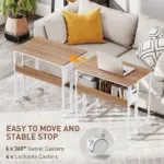 Folding Computer Desk, Foldable Desk with Storage Bag, Shelf and Wheels for Small Spaces, Home Office, Natural Wood - Image 6