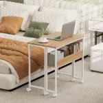 Folding Computer Desk, Foldable Desk with Storage Bag, Shelf and Wheels for Small Spaces, Home Office, Natural Wood - Image 8