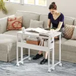 HOMCOM Folding Computer Desk, Foldable Desk with Storage Bag, Shelf and Wheels for Small Spaces, Home Office, White - Image 2