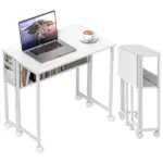 HOMCOM Folding Computer Desk, Foldable Desk with Storage Bag, Shelf and Wheels for Small Spaces, Home Office, White - Image 11