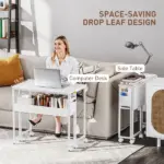 HOMCOM Folding Computer Desk, Foldable Desk with Storage Bag, Shelf and Wheels for Small Spaces, Home Office, White - Image 4