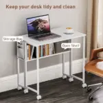 HOMCOM Folding Computer Desk, Foldable Desk with Storage Bag, Shelf and Wheels for Small Spaces, Home Office, White - Image 5