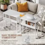 HOMCOM Folding Computer Desk, Foldable Desk with Storage Bag, Shelf and Wheels for Small Spaces, Home Office, White - Image 6