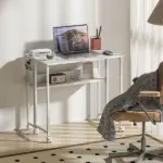HOMCOM Folding Computer Desk, Foldable Desk with Storage Bag, Shelf and Wheels for Small Spaces, Home Office, White - Image 7