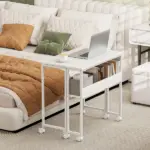 HOMCOM Folding Computer Desk, Foldable Desk with Storage Bag, Shelf and Wheels for Small Spaces, Home Office, White - Image 8